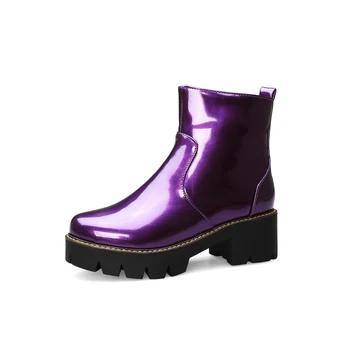 Modes Punk platforma Мартин сапоги modes purpura dzeltena melna lakādas potītes zābaki, Bieza, papēdis sieviešu kurpes 39 botas mujer