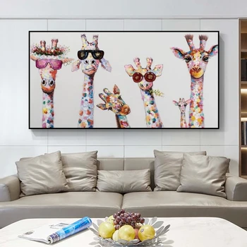 Anotācija Žirafe Ģimenes Audekls Plakāti un Drukas Jautra Žirafe, kas Valkā Brilles, Sienu Dekoratīva Attēlus, Bērni, Māsas Istabas Interjeru