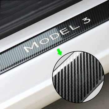 Auto stils aksesuāri Tesla Model 3 Durvis, Palodzes Pretnodiluma Plāksnes laipni pedāli, Oglekļa Šķiedras durvju Slieksni, apdares uzlīme