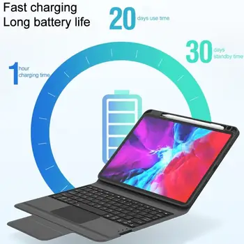 Bluetooth Klaviatūru, Ādas Gadījumā iPad Pro 11 collu 2020. gadam ar Pildspalvu Slots & Touchpad & 7-krāsu Apgaismojums 2018 CM-11.D Auduma TPU
