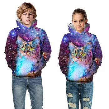 Zēni Meitenes Krekls Bērniem, Hoodies Galaxy Drukāt 3D Hoodies Meiteņu Drēbes Rudenim Gudrs Kaķis Zaudēt Puloveri Bērnu Apģērbi