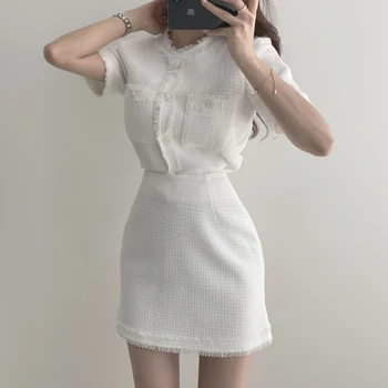 Korejiešu Japāņu Stila Vasarā 2 Gabals, kas Sievietēm Īss adīšanas Jaka Mēteļi & Bodycon Mini Svārki Komplekts Sievietēm Divas Gabals Tērpiem