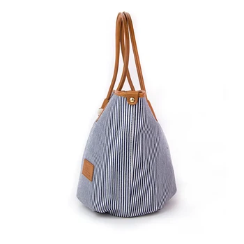 Svītraina audekla sieviešu soma, pu handgrip raibs hobos dāmas rokassomiņā vienkāršība pogu sieviešu audekls maiss