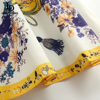 LD LINDA DELLA 2020. gadam, Modes Skrejceļa Dizaineru Rudens Kleita Sieviešu garām Piedurknēm Vintage Ziedu Drukāt Gadījuma Dāmas Puses Midi Kleitas