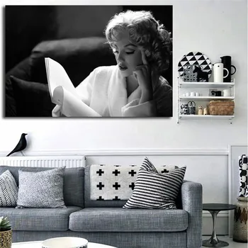 Marilyns Monroes Lasot Plakātu, Melns un Balts Fons Kanvas Glezna Drukāt Guļamistaba Dekori Mūsdienīga Sienas Māksla, Grafiskās Mākslas HD