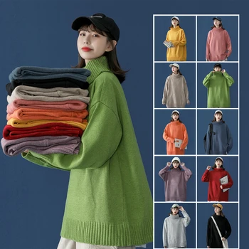 Ziemāju augstu uzrullētu apkakli Džemperi par Sieviešu 2020. Gadam, Modes Tendences, Krāsainiem Trikotāžas Džemperi, Topi Vintage Džemperis Harajuku Streetwear