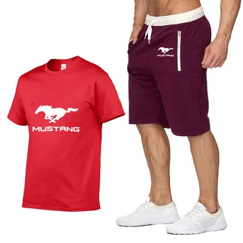 Mens Short sleeve Mustangs auto Logo Vasarā Vīriešu t Krekls Harajuku T-Krekls augstās kvalitātes Kokvilnas T Krekli, bikses, Sporta tērps