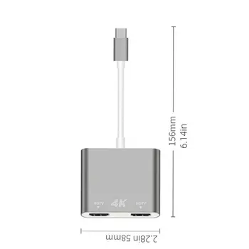 USB Type C Duālais Displejs HDMI Izejas 4K 30HZ UHD Video Pārveidotājs Kabelis, Adapteris priekš Huawei PC Režīmā Macbook/ipad Pro