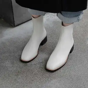 Krazing Pot Eiropas stila īstas ādas atpūtas modes sieviešu kurpes apaļu purngalu med papēži atpakaļ Rāvējslēdzēju ziemas potītes zābaki L16