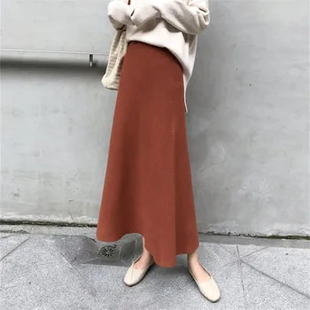 Mazefeng 2020. Gadam Sieviešu Rudens Ziemas Adītas Vintage Midi-Line Svārki Vidum Teļš Impērijas Korejiešu Stilā, Elegants Modes Svārki Viens Izmērs