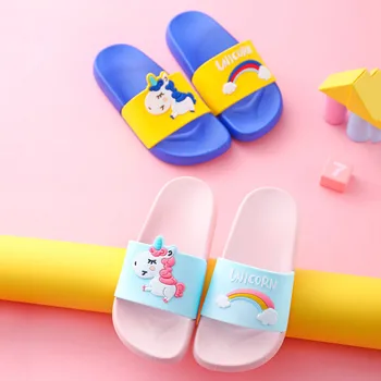 Unicorn Čības, lai Zēns Meitene Karikatūra Varavīksnes Kurpes 2019 Vasaras Todder Flip Flops Bērnu Istabas Čības Pludmales Peldēšana Tupele