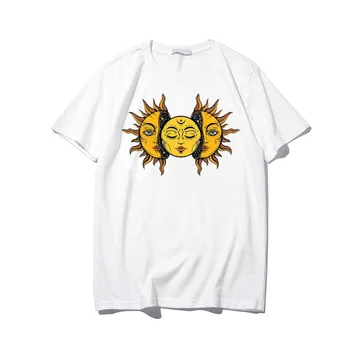 Saule un Mēness Grafiskais Sieviešu T Krekli Top Vasaras Harajuku Īsām Piedurknēm Gadījuma Tshirt Lielgabarīta Iespiesti Sieviešu T-Krekls Apģērbi
