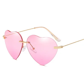 XojoX Sirds bez apmales Saulesbrilles Sieviešu Modes Patīk Saules Brilles Zīmola dizainere Sirds Glāzes Vintage Bezrāmju Brilles UV400