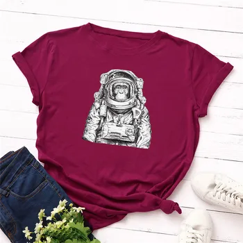 Plus Izmērs S-5XL Kokvilnas T Jaunu Astronautu Druka T Kreklu, Sieviešu T-Krekls O Apkakli, Īsām Piedurknēm Tees Vasaras Sieviešu Tshirts Augšu