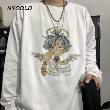 NYOOLO Vintage karikatūra eņģelis drukāt tee kreklu Rudens zaudēt garām piedurknēm t-krekls, sieviešu, vīriešu apģērbi topi Harajuku stils tee