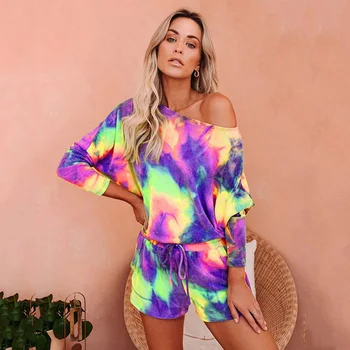 2020. gada Vasaras Kaklasaiti Krāsošanas Sieviešu Pidžamas Komplekts Miega Valkāt Sleepwear Uzstādīt Pjs Pidžamas Komplekts Sievietēm Loungewear guļamistabas Komplekts Sievietēm Naktsveļu