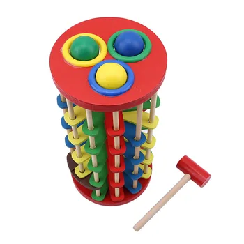 Krāsains Koka Izsist Bumbu Kāpnes Rotaļlieta Roll Koka Tornis Ar Āmuru Intelekta Attīstības Rotaļlietas, Bērnu Bērni Bērniem Dāvanu