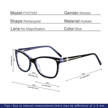 Brilles Brilles, Briļļu Acetāts Kvadrātveida Rāmis Dimanta Modes Elegants Sieviešu Meitene, Mājas Vīns Blue Black FVG7093
