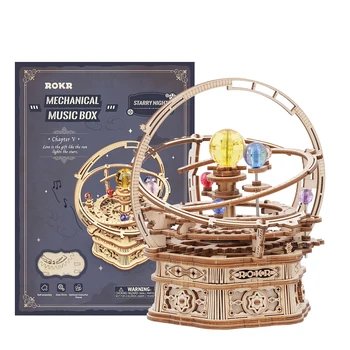 84Pcs DIY Koka Starry Night Music Box 3D Mehāniskās Puzzle Modelis Izglītības Rotaļlietu Modeļu Veidošanas Komplekti Bērniem, Radošie Dāvanas