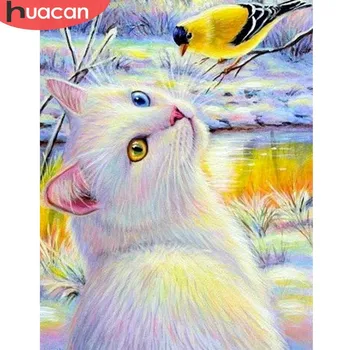 HUACAN Pilnu Kvadrātveida Dimanta Krāsošana Dzīvnieku 5D DIY Kaķis Putnu Cross Stitch Dimanta Mozaīkas Sveķu Dimanta Izšuvumi Mājas Dekoru, Dāvanu