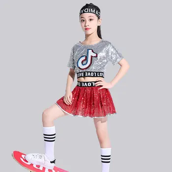 Bērnu Džeza Deju Tērpi Hip Hop Apģērbu Izpildes Posmā Valkā Sequin Balles Deju Tērpi Meitenēm Karsējmeiteņu Kostīms