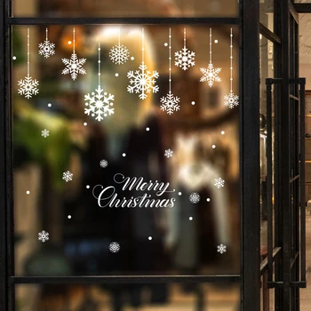 Radošā balta sniegpārsla skatuves izkārtojums veikala loga stikla durvju statiskas uzlīmes Ziemassvētku restorāns skolas brīvdienu dekori uzlīmes