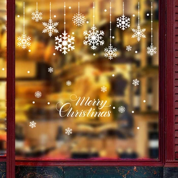 Radošā balta sniegpārsla skatuves izkārtojums veikala loga stikla durvju statiskas uzlīmes Ziemassvētku restorāns skolas brīvdienu dekori uzlīmes