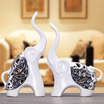 Balta, sudraba, keramikas Āfrikas ziloņu mājas dekoru amatniecības telpu apdares objektus, dzīvojamās istabas rotājumu porcelāna dzīvnieku figūriņas