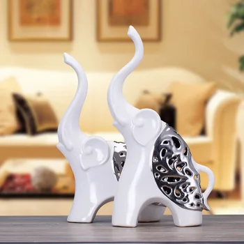 Balta, sudraba, keramikas Āfrikas ziloņu mājas dekoru amatniecības telpu apdares objektus, dzīvojamās istabas rotājumu porcelāna dzīvnieku figūriņas