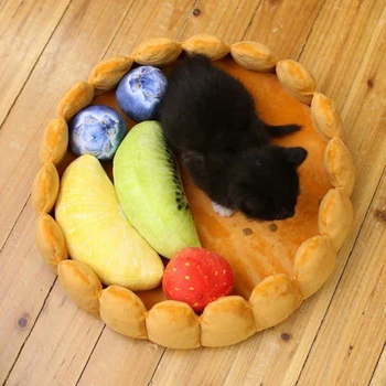 1 Iestatiet Cute Pet Suns, Augļu Pīrāgu Gulta Pad Saglabāt Siltu Kaķu Audzētava Miega Mat Ligzdu Māja Ar Pieciem Augļi Rotaļlietas