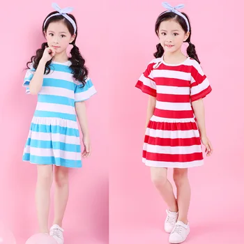 2020. gada vasarā meitenes zīmola Princess puse Kleitu modes svītru Elastīgs Kokvilnas-line pirncess tīņi toddler apģērbu bērniem apģērbs