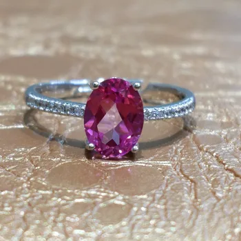 FLZB, Smalkas rotaslietas dabas rozā topāzs ovāla 6*8 mm klasisks laulību gredzens ar 925 sudraba moderns gredzens meitenēm un sievietēm