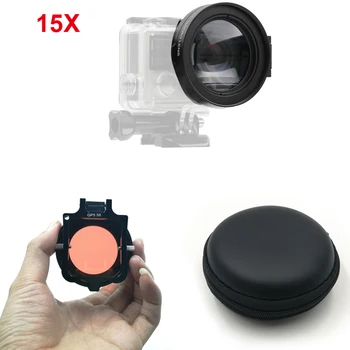 58mm 16x tuvplāna Lupa Makro Sarkano Lēcu Filtru GoPro Hero 3+ 4 5 6 7 Waterpoof gadījumā kameru Piederumi