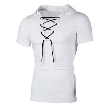 Vīriešu T Krekls Vasaras Slim Fitnesa Kapuci Īsām Piedurknēm Tees Vīriešu Camisa Masculina Sportswer T-Krekls Cilpu T Homme MY104
