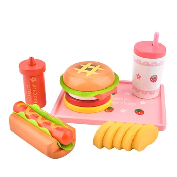 Bērnu Rotaļlietas Zemeņu Simulācijas Hamburger Frī Kartupeļi Koka Rotaļlietas Bērniem, Karsts Suns, Uzstādīt Kicthen Pārtikas Rotaļlietas Izglītības Dāvanu