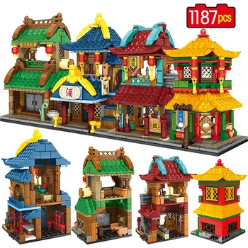 Ielu Pilsētas Ķīna Iela Ķīniešu Tradīcijām, Celtniecības Bloki, Arhitektūras Kalēja Veikals Ķieģeļi Izglītojošas rotaļlietas bērniem