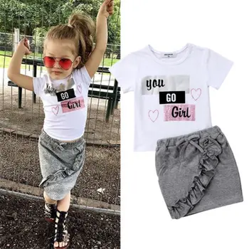 2018 Jaundzimušais Mazulis Baby Girl Apģērbu Komplekti Cute Baby Kokvilnas Top T-krekls Stiept Svārki Apģērbs, Apģērbs, Zīdaiņu Apģērbs