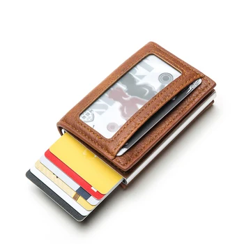 Vīriešu Kredītkartes Īpašnieks Kartes Seifa Drošības Lietā Pop Up Automātiskā RFID Pretbloķēšanas Ādas Bankas Aizsardzības Smart Maku Sievietēm