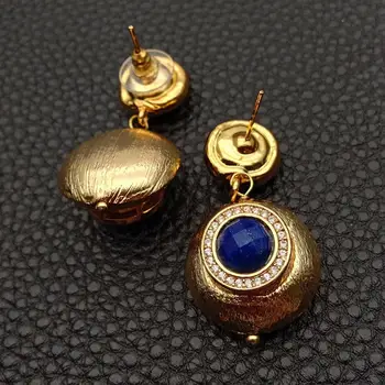 Dabas Lapis Blue monētas Baltas Saldūdens Pērles, zelta krāsas pārklājumu ģeometrisko auskariem luksusa stilā sievietēm