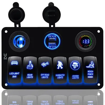 Dual USB Uzlādes Ūdensizturīgs 6 Banda Blue LED Šūpuļzirgs Slēdzi Paneļa drošinātāju Kārba Auto Jūras Laivu RV