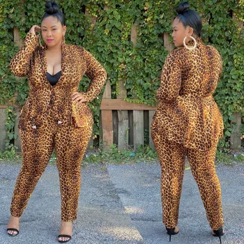 Sievietes Divas Gabals, Kas Leopard Print 2 Gabali, Apģērba Ruffles Garām Piedurknēm Augšu Un Bikses Tērpiem Modes Streetwear