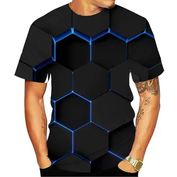 Populārs vasaras T-krekls, ģeometrisko 3D modelis, vīrietis raksturs radošo T-krekls, gadījuma sporta krekls, interesantas lielizmēra T-krekls