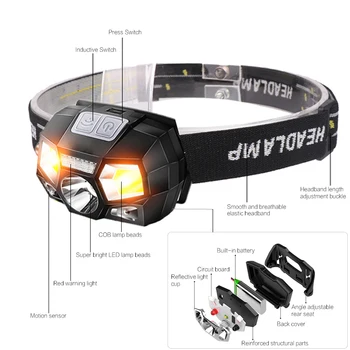 15000Lumens Ultra Bright LED Lukturis Kustības Sensors Grūti Cepure Galvas Lampas Spēcīgs Lukturu USB Lādējamu Ūdensdrošs kabatas Lukturītis