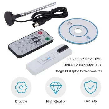 Digitālā DVB-T2/T DVB-C, USB 2.0 TV Uztvērējs Stick HDTV Uztvērējs ar Antenu Tālvadības HD USB Dongle PC/Laptop Windows