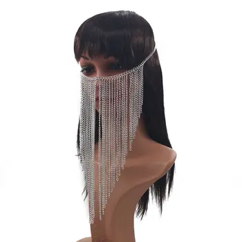 Seksīga sieviete sudraba krāsu daudzslāņu ilgi pušķis ķēdes maska rotaslietas galvas jostu, stiepli, ķēdi, galvassegas, rotaslietas regulēšana