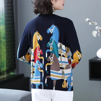 YISU Trikotāžas džemperis Sievietēm Rudens Ziemas garām piedurknēm O kakla džemperis Karikatūra zirgu Iespiests raksts, plānais Džemperis džemperis Sievietēm