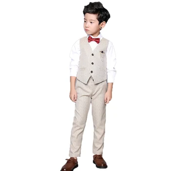 Bērniem Oficiālu Kāzu Uzvalks Ziedu Zēni Veste +Bikses 2gab Apģērba Komplekts Bērniem, Uzvalku, Kleitu Klavieres Balli Darbības Dzimšanas dienas Kostīms