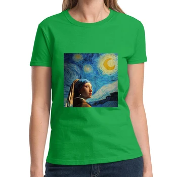 Skaista Universāls Sieviešu Jauns T-krekls Van Goga glezna Drukāšanas Sieviešu krekls Harajuku Gadījuma Brīvs O-veida kakla Multicolor Tshirt