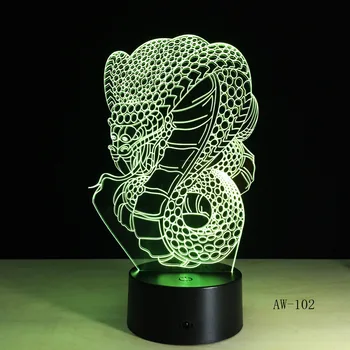 Jaunākās Filmas Snake 3D lampu radošā dāvanu LED Nakts gaisma Touch Darbvirsmas Krāsains slīpums Ilūziju abažūrs apgaismojums AW-102