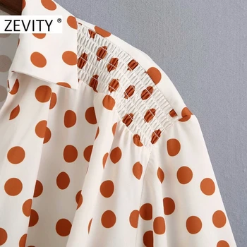 Zevity Jaunā sieviešu elegants polka dot print ikdienas īsās smock blūze sieviešu vīles elastīgās mezgloti krekli krūtīm, blusas topi LS7146